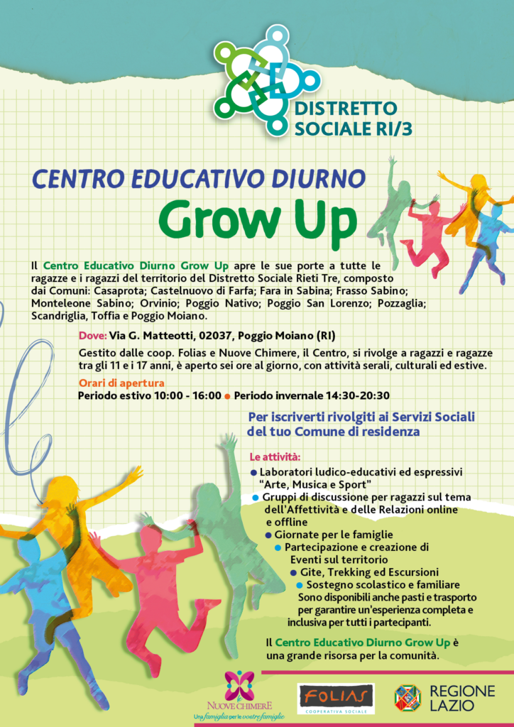 Scopri il Centro Educativo Diurno Grow Up: n’opportunità per i Giovani del Distretto Sociale Rieti Tre