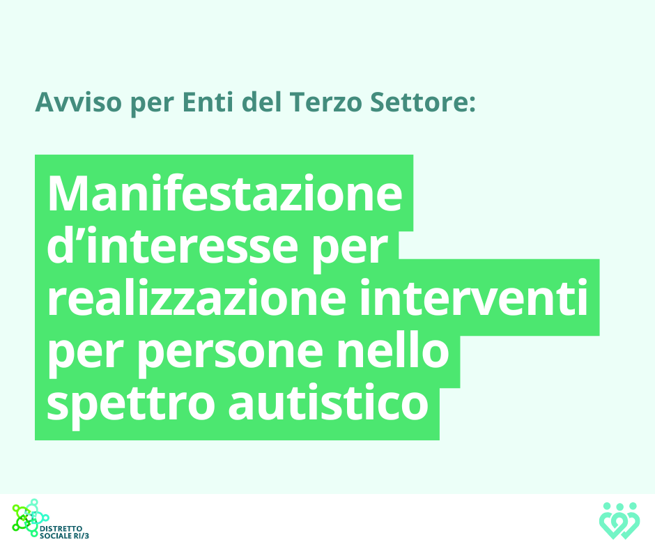 Interventi per persone nello spettro autistico: avviso di manifestazione di interesse per Enti del Terzo Settore